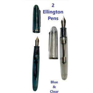 Ellington Pens Fountain Pen Clarity Transparent Clear & Blue NEW 2 PENS